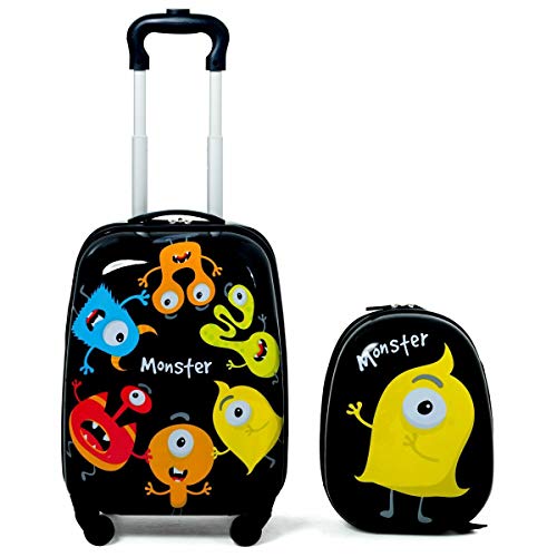 Modern Nice 2 pcs Kids Luggage Set 12″ Backpack & 16″ Rolling Suitcase Large Lig ...