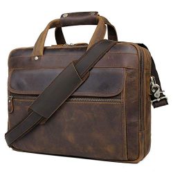 YOGCI Mens Leather Briefcase Messenger Laptop Bag for Business Travel, Fits 13 14 15 Inch Comput ...