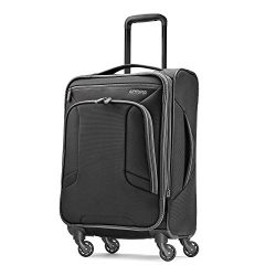 American Tourister 4 Kix Expandable Softside Luggage with Spinner Wheels, Black/Grey