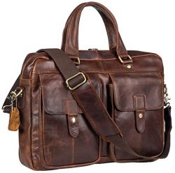 Genuine Leather Messenger Bag Briefcase for Men Fits 15.6 Inch Laptop with Padded Protection