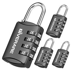 GIVERARE 4 Pack Combination Lock, 4-Digit Padlock Keyless, Resettable Luggage Locks for Backpack ...