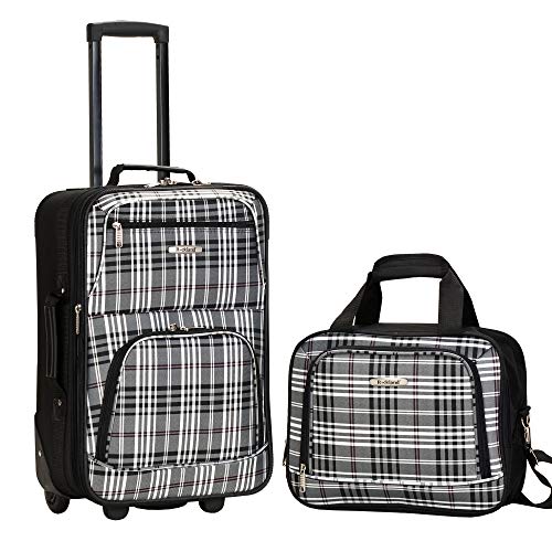 Rockland Fashion Softside Upright Luggage Set, Black Plaid