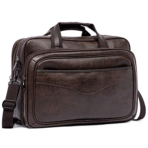 BROMEN Leather Briefcase for Men 15.6 inch Laptop Messenger Bag Expandable Large Capacity Busine ...